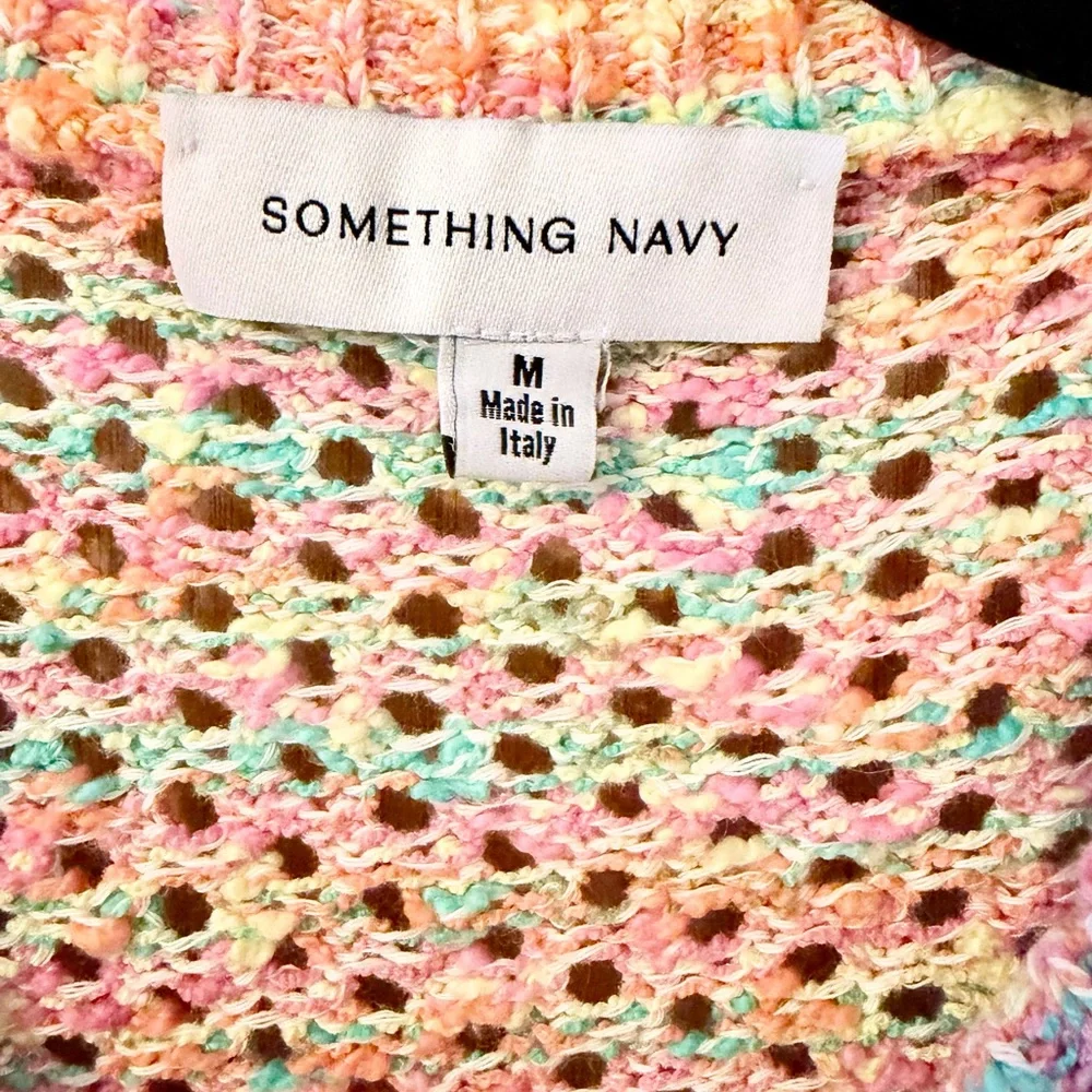Something Navy Pastel Rainbow Crochet Crop Cardigan - Picture 4 of 7